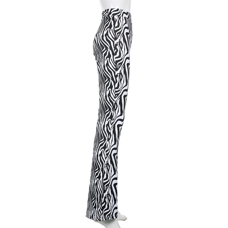 Pantaloni da donna a vita elasticizzata con stampa zebrata elasticizzati casual svasati
