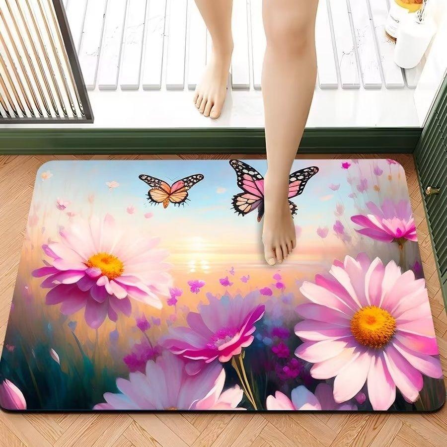 3D Floor Mat Little Daisy Strong Absorbent Quick Dry Foot Mats Bathroom Non-slip Soft Mats Bathroom Carpet