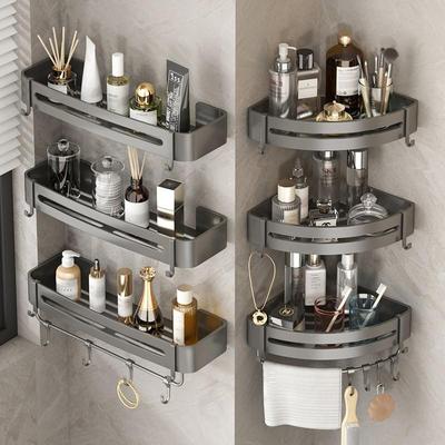 Gun-Graues lochfreies wandmontiertes Badezimmer-Eck-Duschregal
