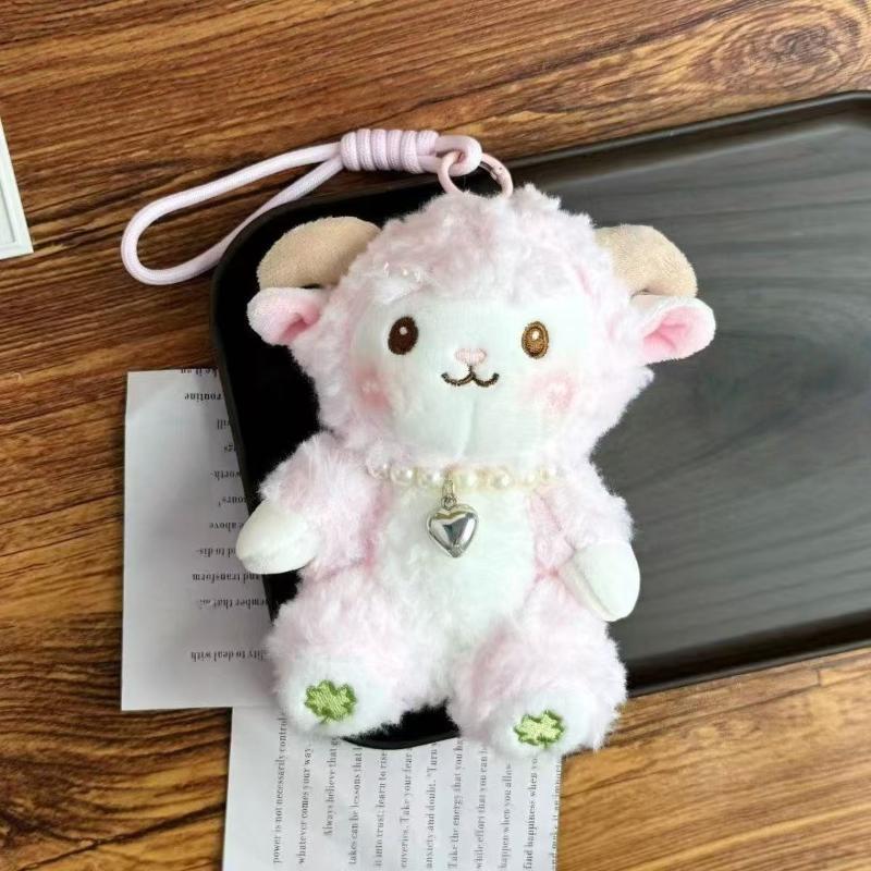 Little Sheep Stuffed Plush Keychain Soft PP Cotton Animal Doll Key Ring Cute Bag Pendant for Children Festival Gift