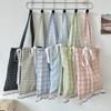Retro Lace Bow Women's Shoulder Bag Large Capacity Girls Plaid Travel Tote Shopping Bag Commuter Female Handbags Portable Purse