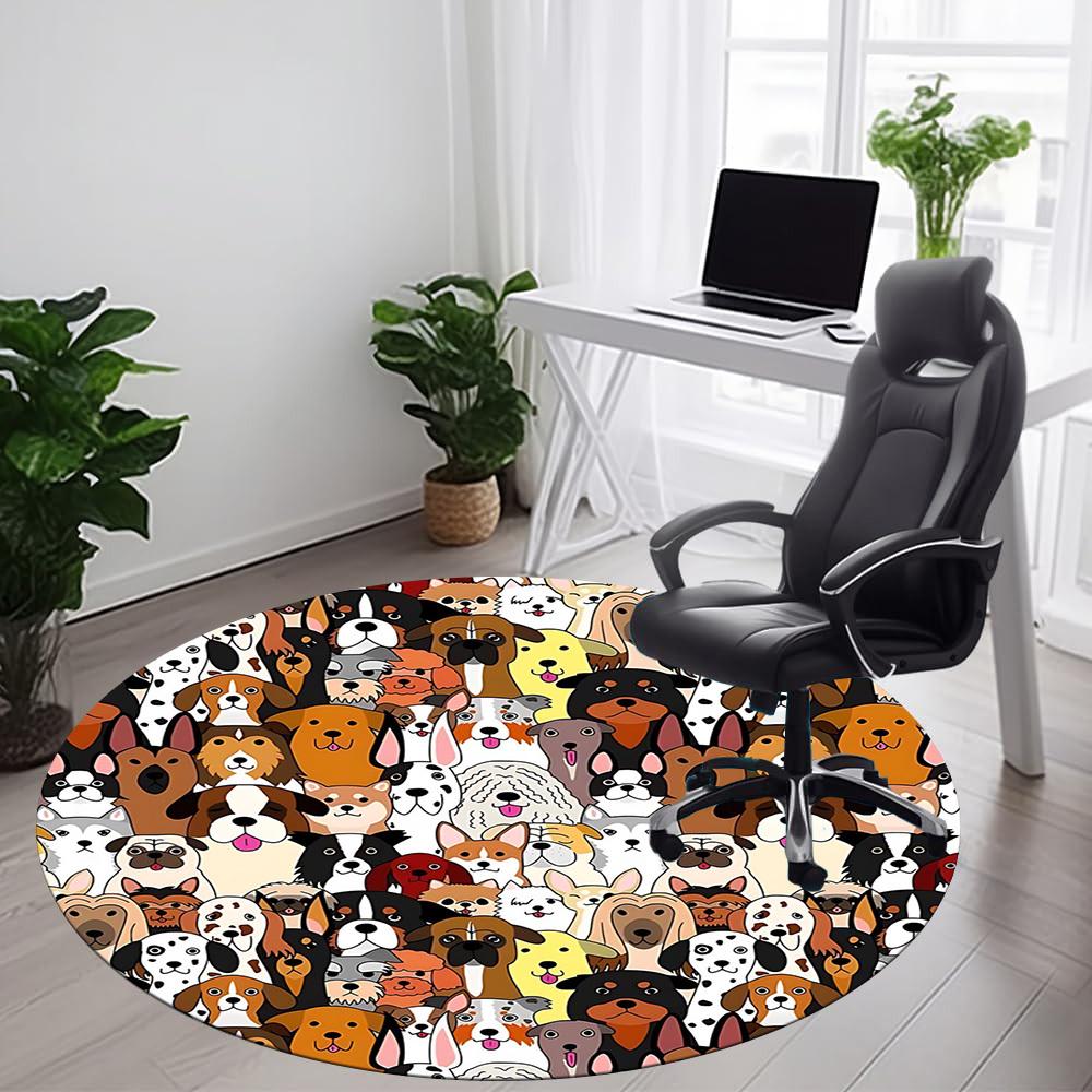 

1PC Dogs Pets Office Round Area Rug, Mat Suitable For Office, Under Office Chairs Bedroom Living Room Home Decor, Room Deco 80cm