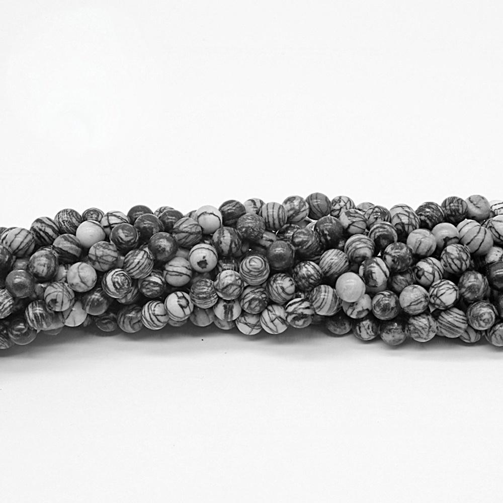 Black-striped Lattice Round Natural Stone Beads 15"Strand Smooth Loose Spacer Beads 4/6/8/10/12mm for Jewelry Making DIY Bracelets Accessories