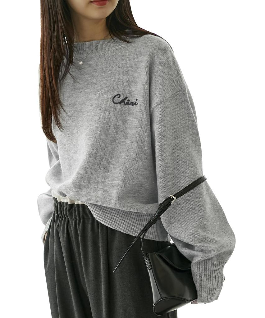 ROPE PICNIC Knit Pullover Logo Embroidered Knit GDM64000 Light Gray [WEB Exclusive] Mid-Gauge Pullover/Anti-Static/Machine Washable, Women's (08)