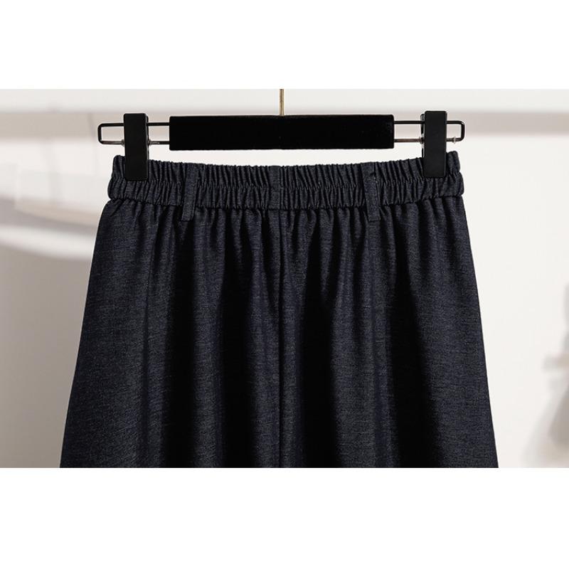 DIMANAF 2025 Autumn Plus Size Long Women Blue Skirts Elastic Waist Oversize Lady Elegant High Waist Skirts A-Line