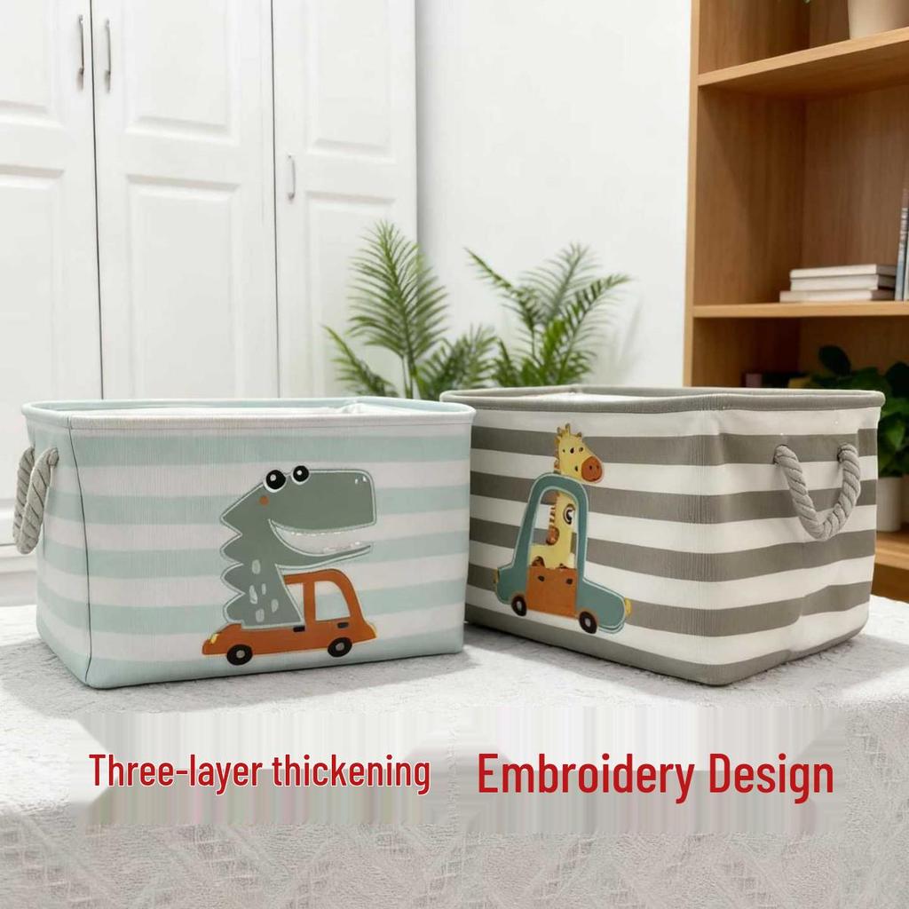 Cartoon Embroidered Fabric Toy Organizer & Laundry Basket