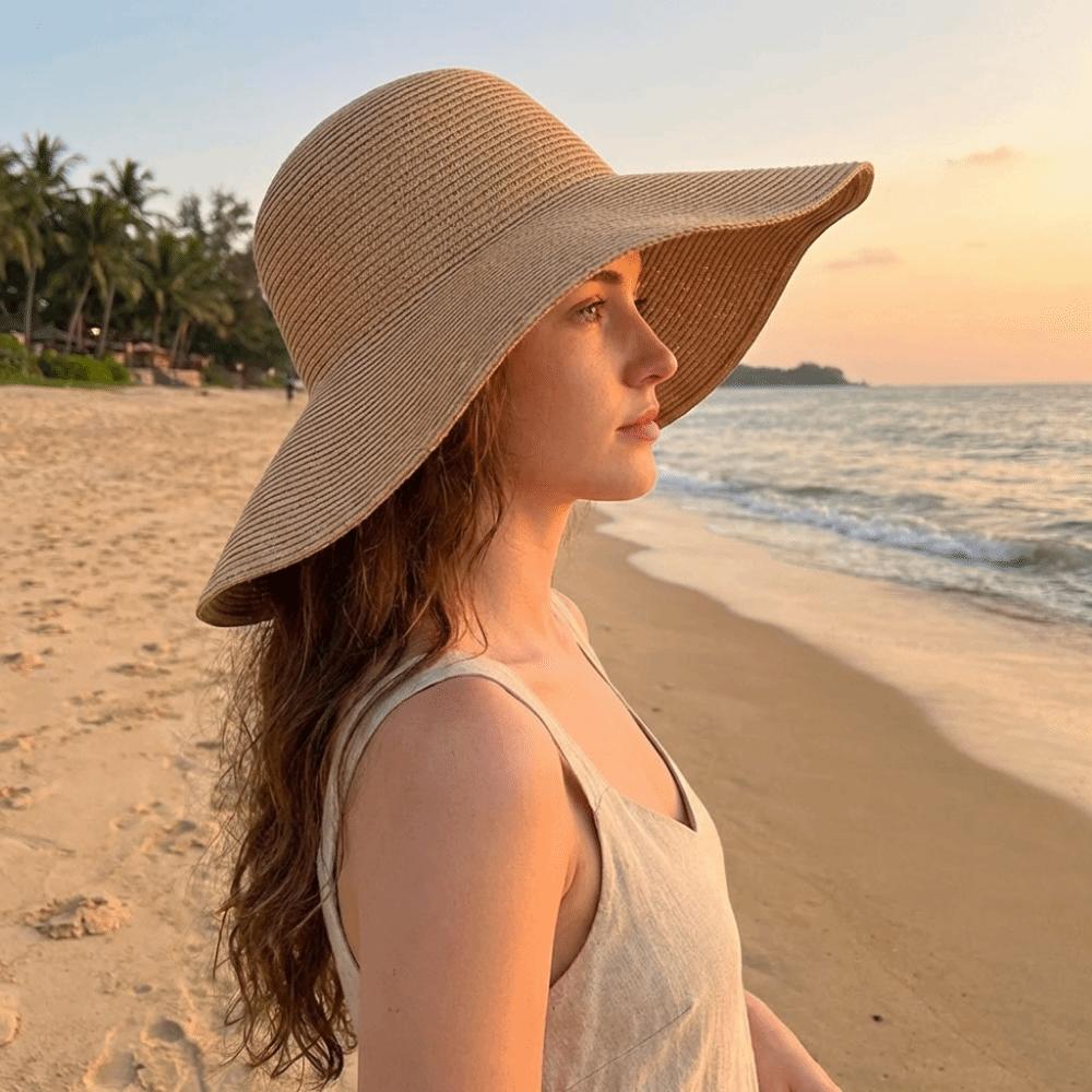 Simple Wide Brim Straw Hat Solid Color Women's Sun Visor Hats UV Protection Cap  Outdoor Activities