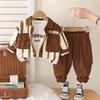 Boys' Long Sleeved 3-piece Set, Autumn and Winter Children's Striped Jacket, White Round Neck T-shirt, Casual Pants, Boys' Fashion Set