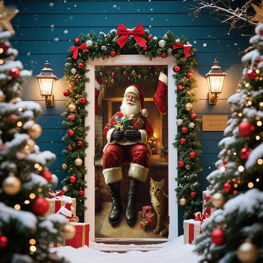 Cross-Border JIT Christmas Door Hanging Tapestry: Festive Decoration for Party and Room