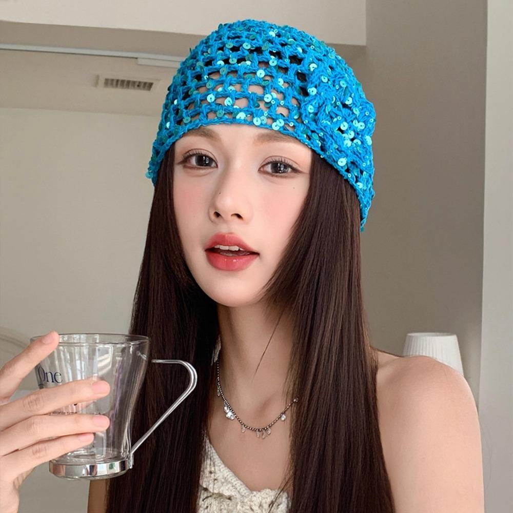 Flower Hollowed Out Knitted Hat Thin Weave Cap Retro Woven Pullover Cap Spring Summer
