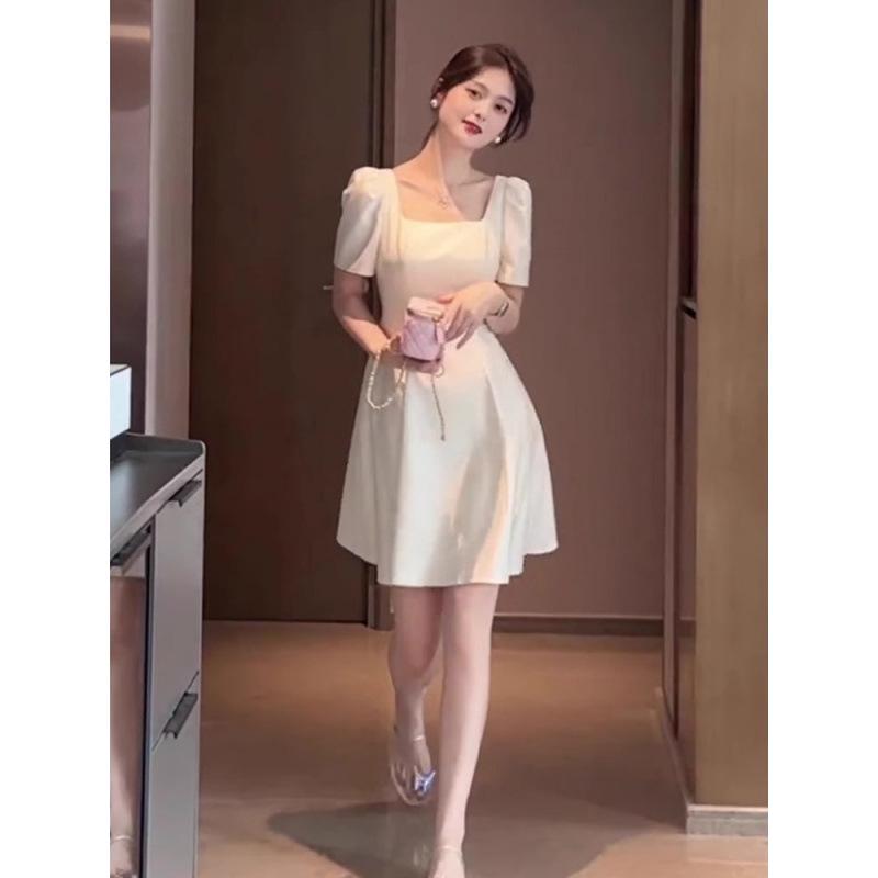 French Square Neck Hepburn-Style Petite A-Line Dress