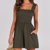 Tuta corta estiva con scollo quadrato senza maniche, rompers casual da spiaggia, top a canotta elasticizzato, tuta da donna con tasche e pantaloncini