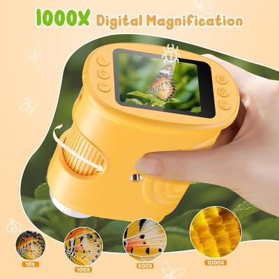 מיקרוסקופ דיגיטלי ידני 1000X לילדים מסך HD בגודל 2 אינץ זכוכית מגדלת ביולוגית לחרקים לילדים מיקרוסקופים מיני ניידים מתנה