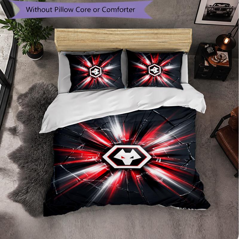 Wolverhampton Wanderers Football 3 Piece Bedding Set Soft Duvet Cover Set with Pillowcases Printed Bedroom Decor Set for Home