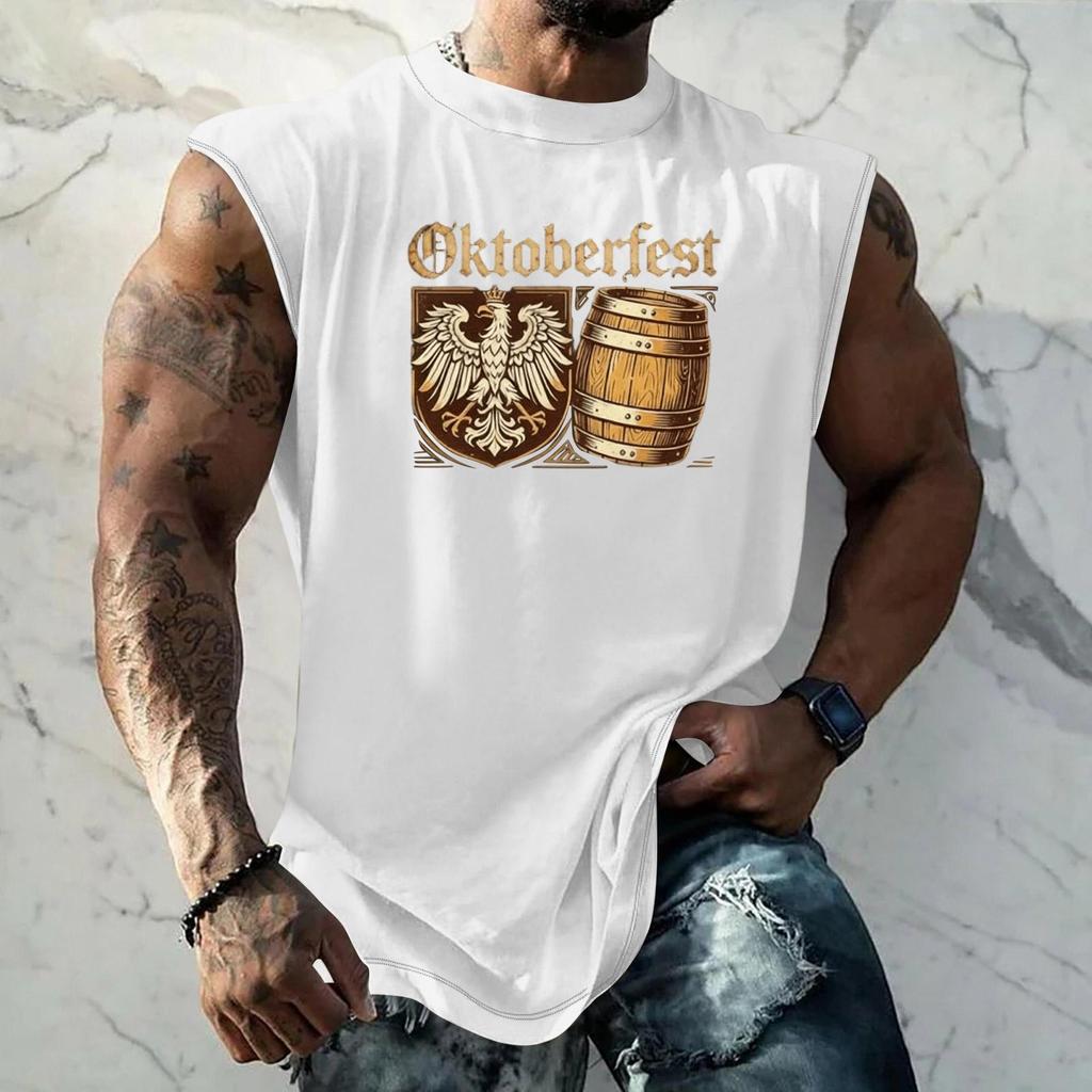 Men Sleeveless Tank Top Oktoberfest Graphic Print Loose Fit Muscle Shirt Casual Streetwear Summer Workout Vest