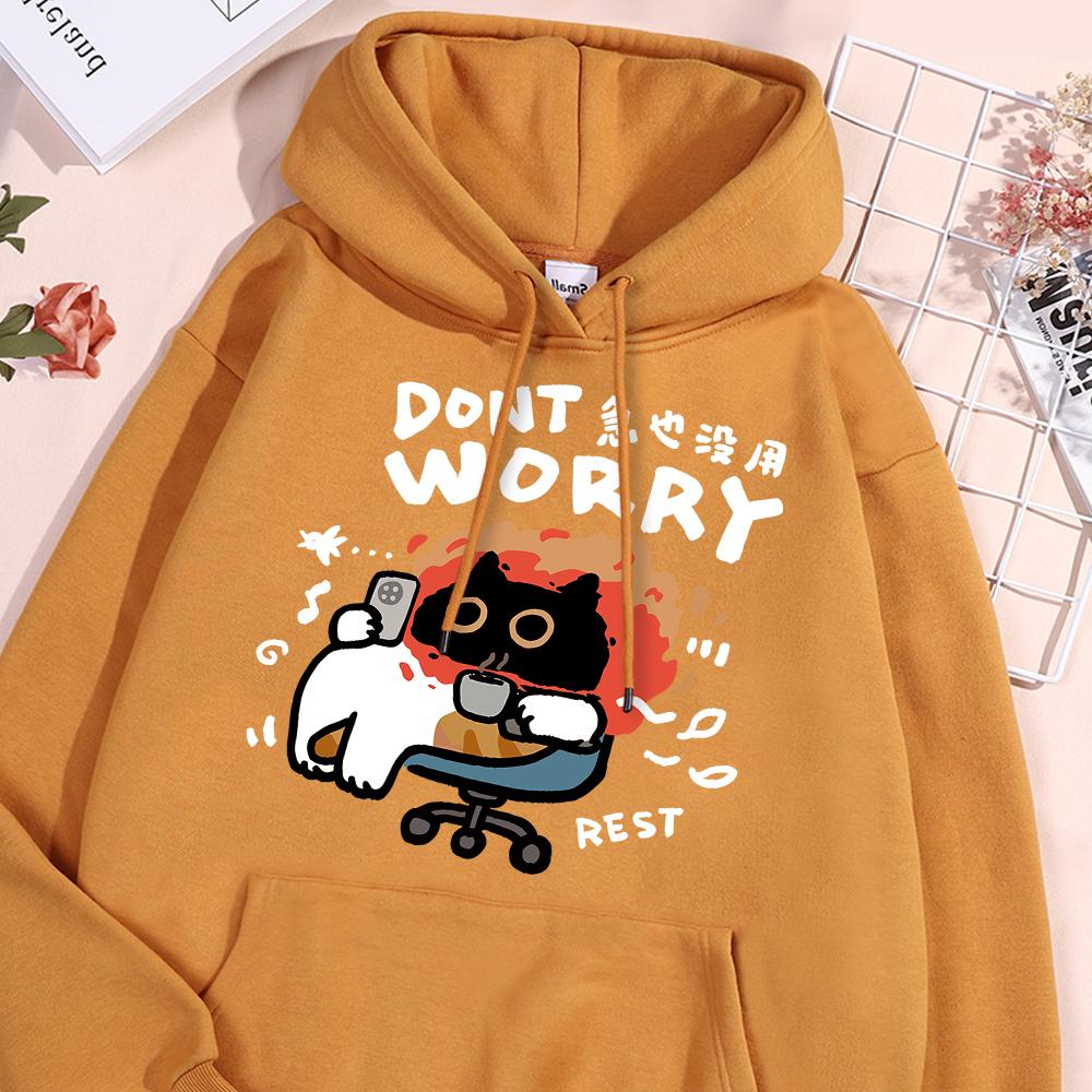 

Dont Worry Fun Cat Hoodies Men Women Fashion Harajuku Style Hoody Loose Fleece Clothing Oversize Pullover Sweatshirt Couple 2XL
