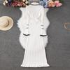 Autumn Winter Women Elegant Turn-down Collar Knitted Sweater Long Maxi Sheath Dresses