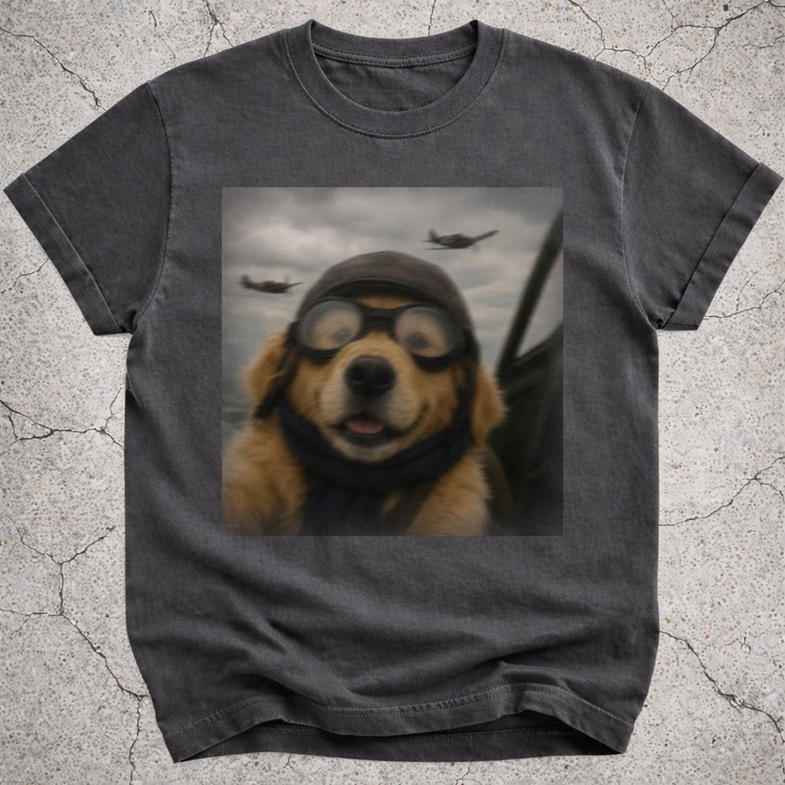 Golden Retriever Pilot Shirt, Funny Aviator Puppy Tee, Vintage Airplane Dog Graphic T-Shirt, Golden Retriever Lover Gift, Dog Photo Shirt L