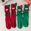 Unisex Couple 3D Santa Hat Dolls Christmas Middle Tube Socks with Magnetic Embellishments for Gifting and Celebrating