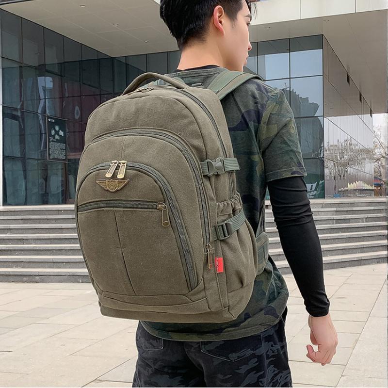 50L Fashion Thick Canvas Men's Backpacks Lightweight Wear-resistant Large Capacity School Bags Outdoor Leisure Travelling Rucksacks Male Climbing Bag
