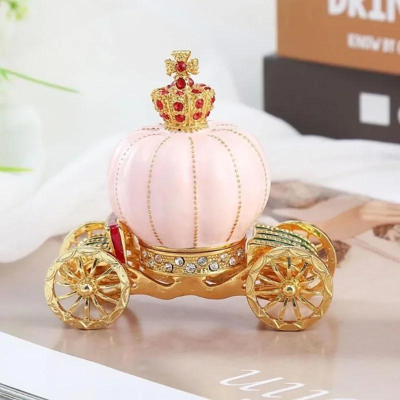 Home Decoration Enamel Diamond Inlaid Pumpkin Carriage Jewelry Box Fairy Tales Prop Decorations
