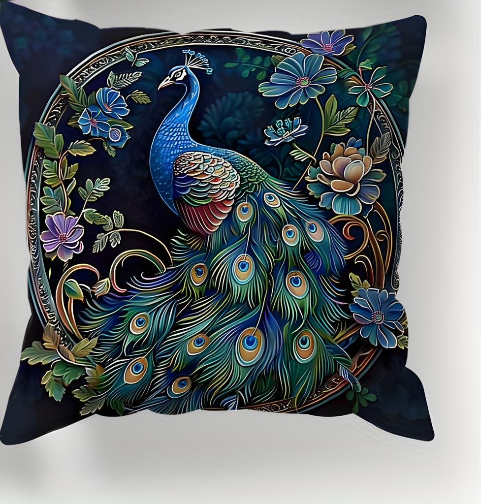 Vintage Peacock Oil Painting Pillowcases Flat Print, Machine Washable, Suitable For Decorating Living Rooms And Bedrooms