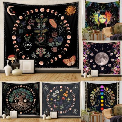 Tapiserie s fázemi měsíce Závěsná na stěnu Bílá Černá Barevná Sluneční Mandala Tapiserie Závěsná na stěnu Nebeská Tapiserie na stěnu Hippie Nástěnný Koberec