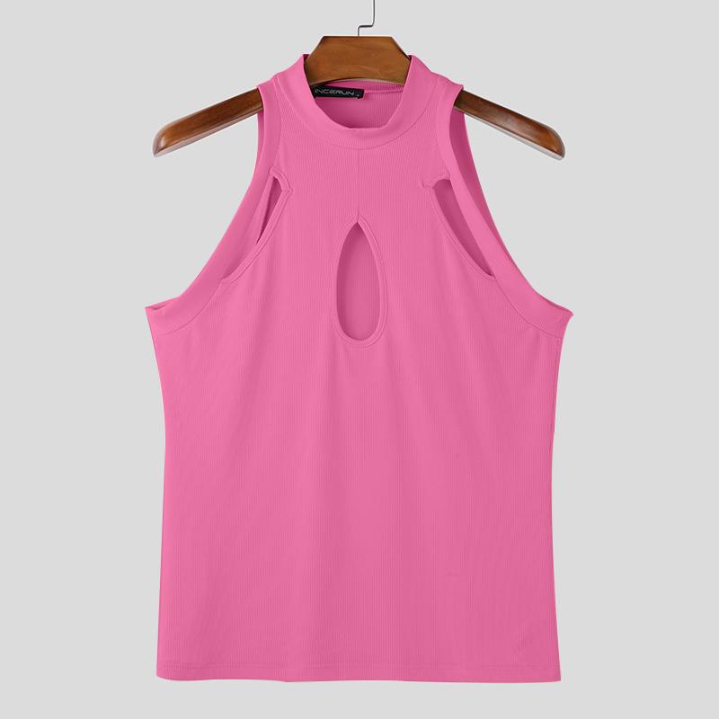 

INCERUN Мужские топы без рукавов с вырезом, однотонные, повседневные, тонкие футболки 3XL темно-розовый