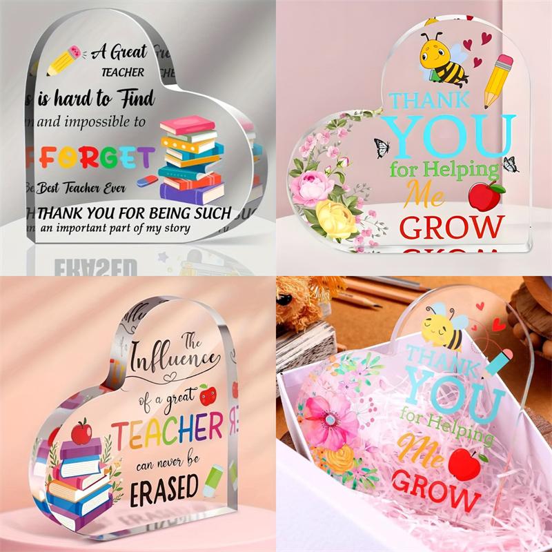 1PC Acrylic Heart Plaque For Teacher's Day, Best Teacher Ever Thank You, Blessed Wish Keepsake Gifts For Teacher Anniversary