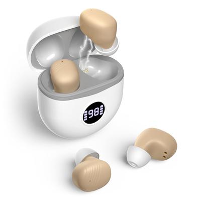 Audífonos recargables para personas mayores con cancelación de ruido, amplificadores auditivos pequeños sin chirridos, actualización de ganancia máxima de 40 dB con estuche de carga