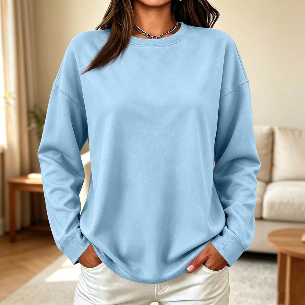 Damen Oversized Pullover mit Rundhalsausschnitt Lockerer Schnitt Lässiges Pulloveroberteil für Frühling und Herbst