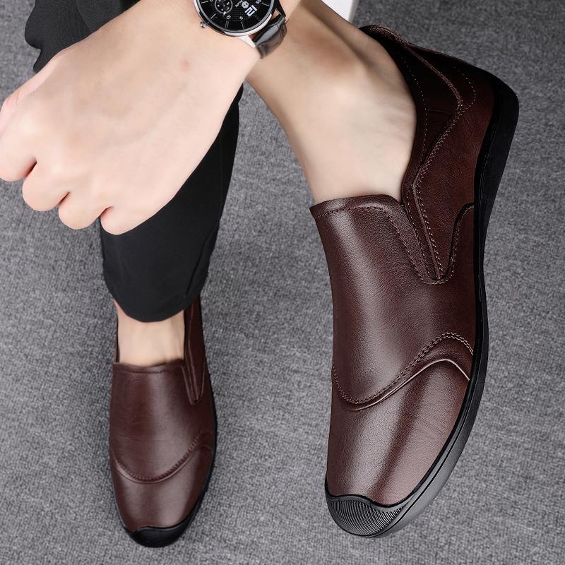 FashionHandmade Men Spring Loafers Genuine Leather Slip on Business Casual Shoes Outdoor Mens Slip on Driving Footwear All-match Flats