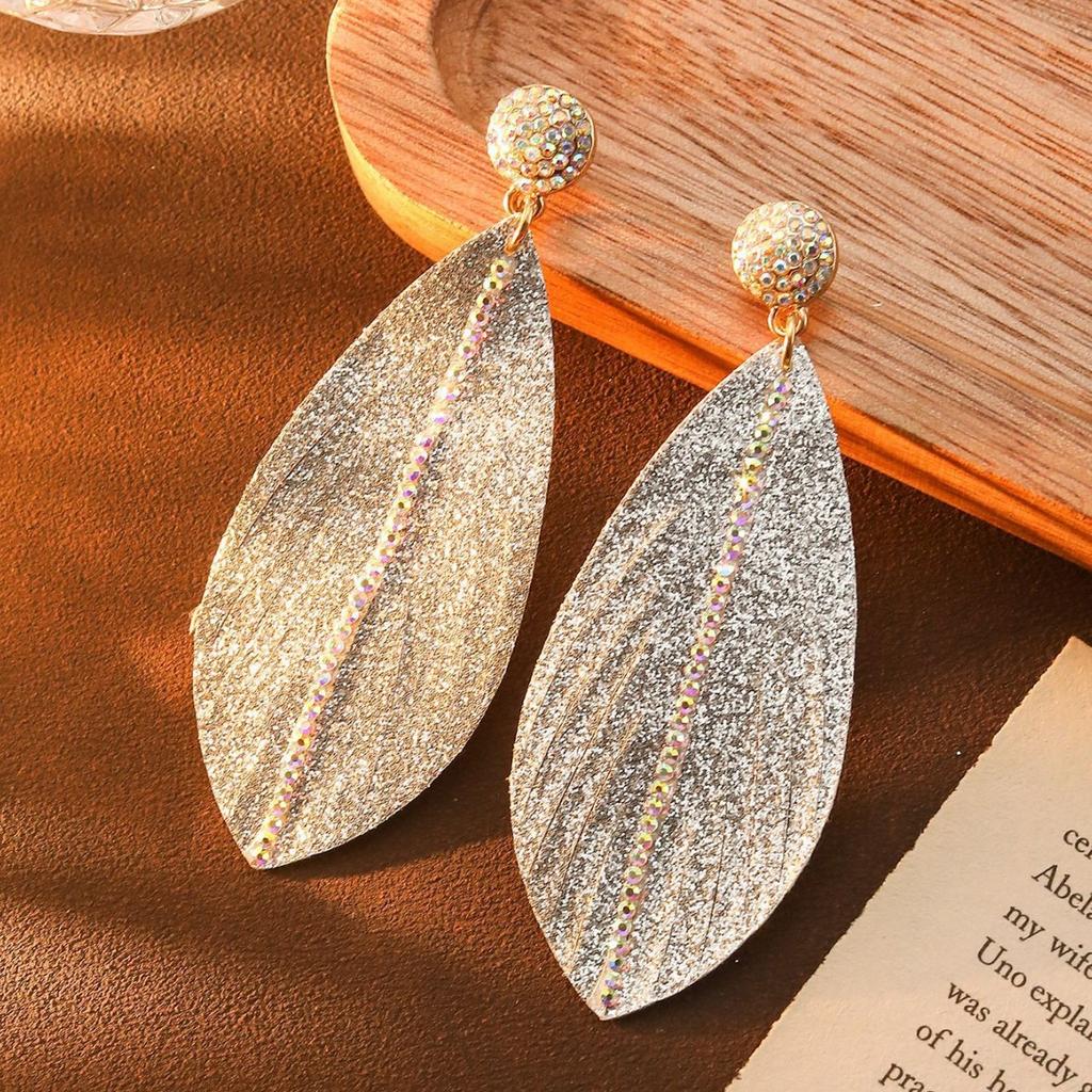 Diamond Sequin Earrings Premium Bohemian Exaggerated Leaf Feather Earrings Wind Earrings