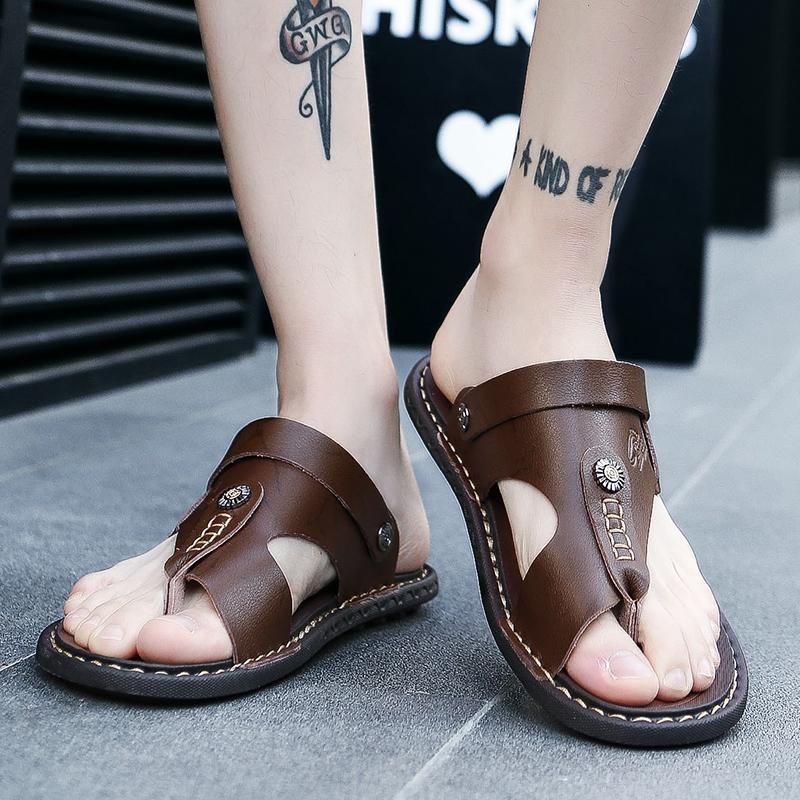 2024POLALI Men'sgenuine Leather Two-layer Leather Men's Beach Sandals  Casual Shoes Flip Flops Sports Shoes Summer Slippers