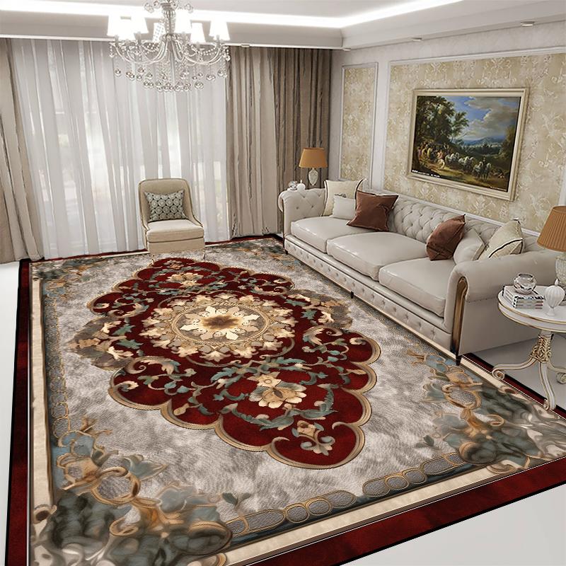 Persian Style Red Carpet for Living Room Washable Luxury American Hairless Table Area Rug for Bedroom Home Anti-slip Floor Mat