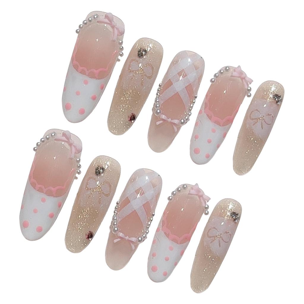 Cat Eyes Fake Nails with French Tip with Not Easy Break or Split Design for Hot Girl Dress Matching