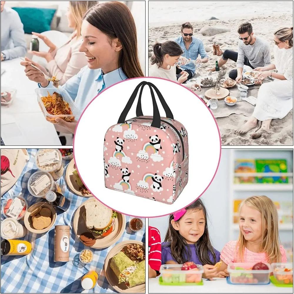 Panda Lunch Bags Cooler Tote Organizer Bags Reusable Lunch Box for Women Men Boys Girls Outdoor Work Picnic School