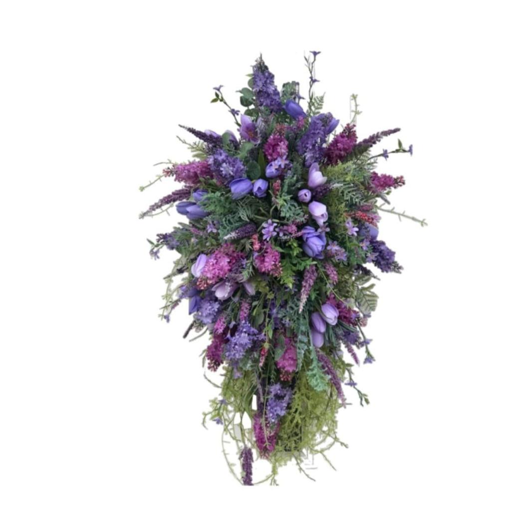 Purple Tulip Teardrop Wreath Spring Summer Artificial Flower Garland Front Door Wall Decorations Wedding Party Home Decor
