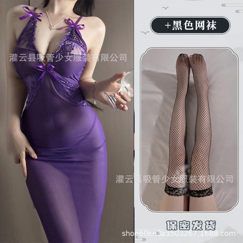 Sexy underwear sexy mesh perspective slim dress sexy long suspenders deep V
