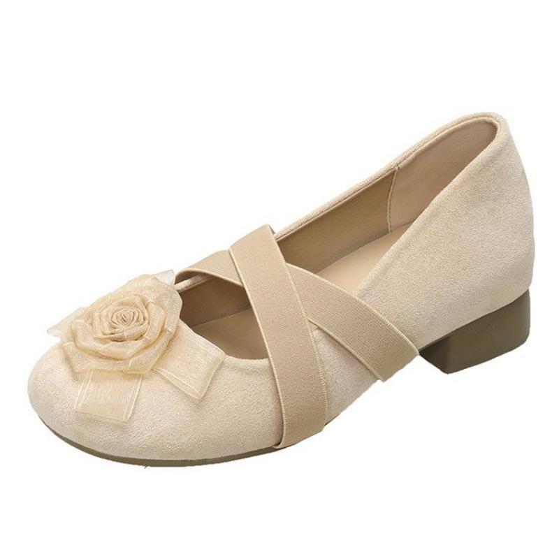 

Inner height increase thick heel flower shallow mouth single shoes women s 2025 new soft leather French cross belt ballet shoes Mary Jane shoes 40 абрикосовый
