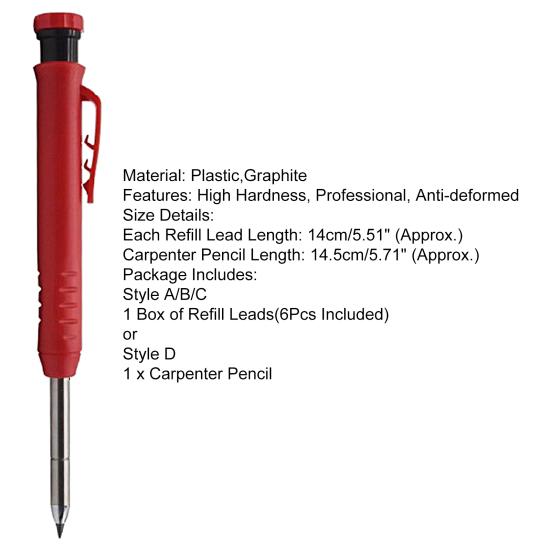 2.8mm Solid Carpenter Pencil Built-in Sharpener Scratch-resistant Graphite Manual Operation Woodworking Marking Pencil for Construction