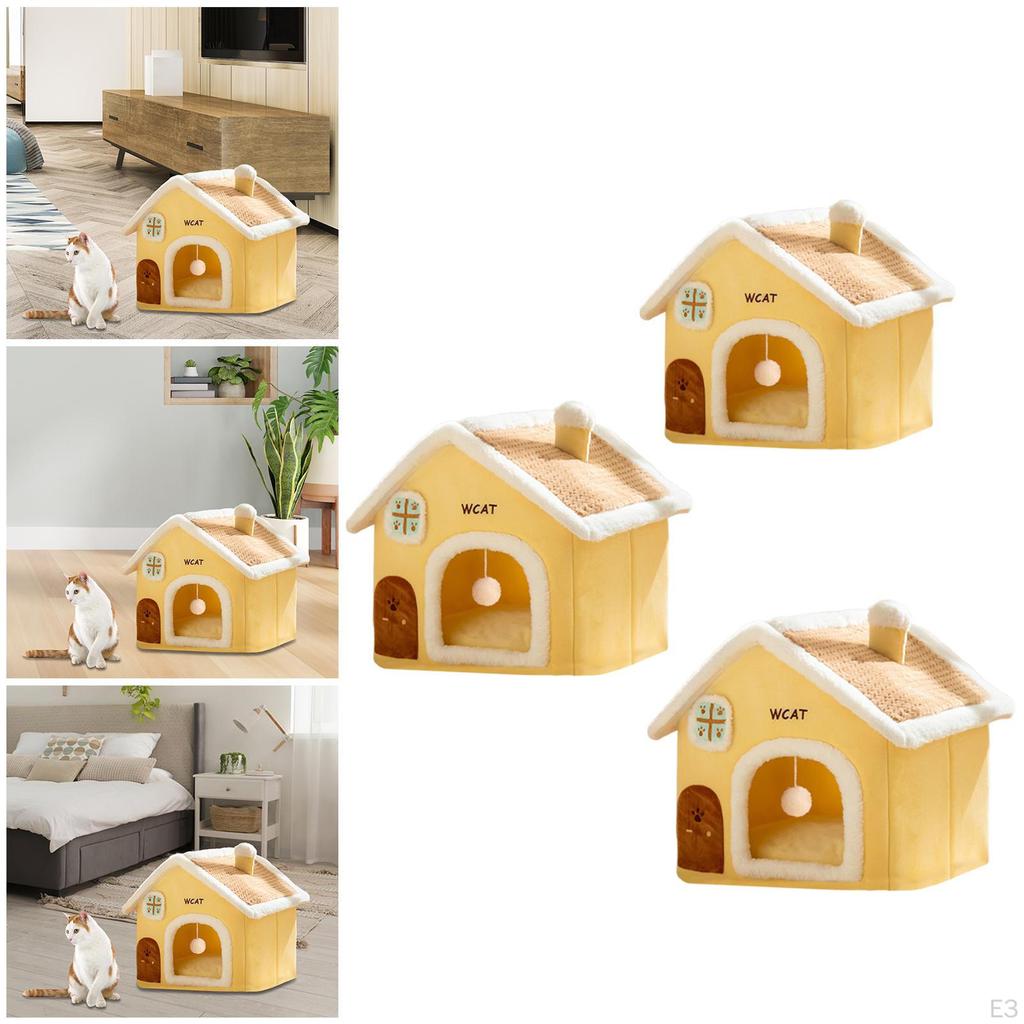 Cat House Activity Center Small Pet Shelter Washable Thickened Cushion Playing Hut Winter Cave