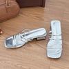Fashion French Simple Square Toe Thin Strap Block Heel Flip-flops for Women 2025 Summer New All-match Open-toe High Heels