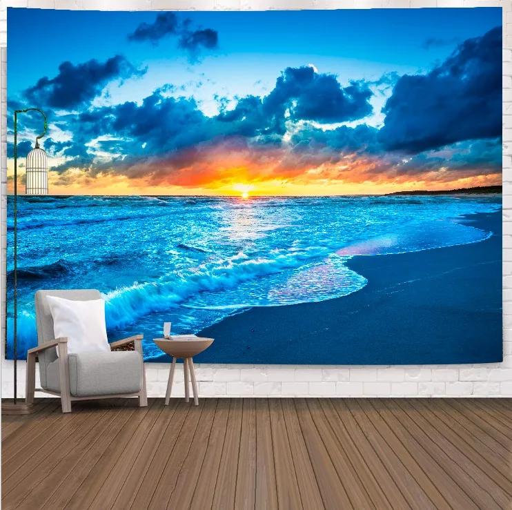 VIKAMA Tropical Beach Landscape Tapestry Summer Coconut Grove Waves Fresh Vacation Style Living Room Room Decoration