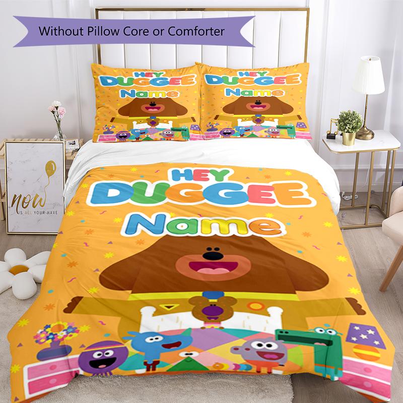 3Pcs Custom Name Duggee Bedding Set Duvet Cover Closure Includes 1Duvet Cover 2Pillowcases Soft And Comfortable For All Seasons