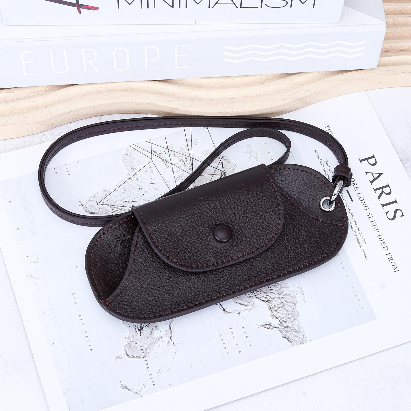 

Minimalist Magnetic Closure Eyeglass Case with Lanyard, Portable Leather Sunglasses Case,Unisex Soft Shell Glasses Pouch