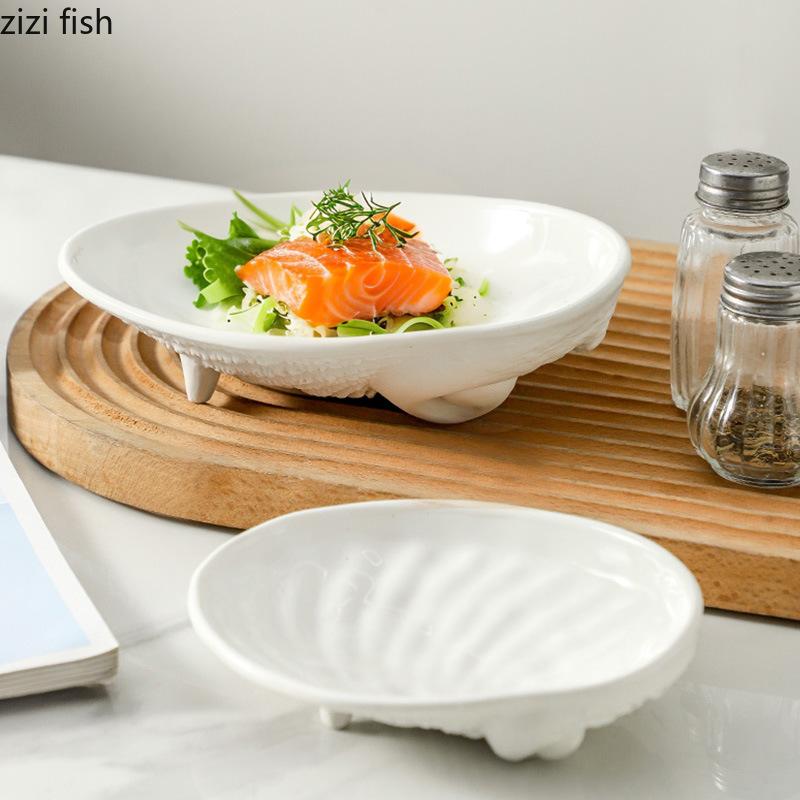 White Shell Ceramic Dessert Plate Dining Plate Fruit Plates Salad Bowl Dim Sum Dish Snack Tray Candy Dish Sashimi Plates
