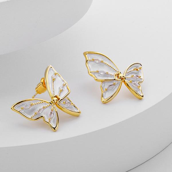 Süße Schmetterlings-Steckohrringe im koreanischen Stil, leichter Luxus, mit Zirkonia akzentuiert, Muscheltextur, Schmuck für Damen