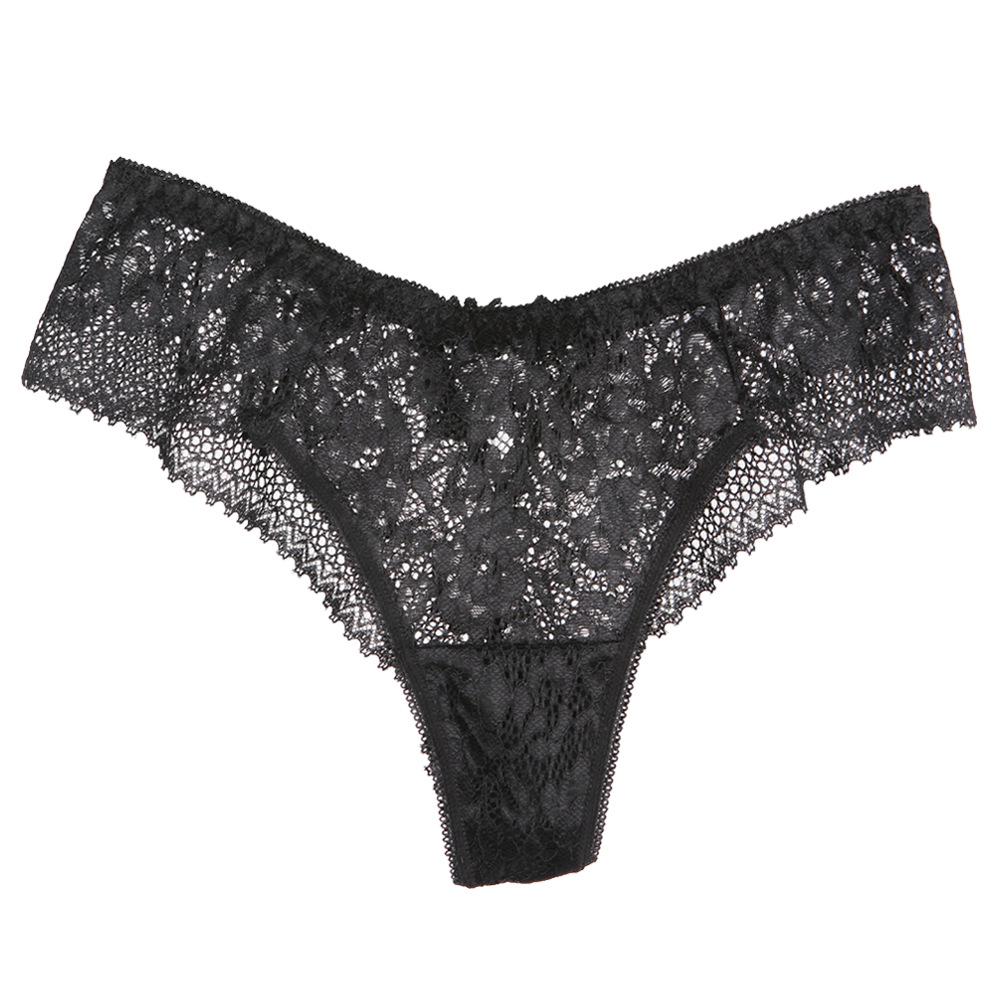 Sultry Lace Hollow Thong with Floral Design – Women's Half-Wrapped Bikini Briefs