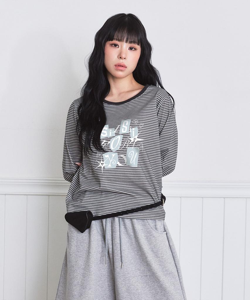 PAGESIISII Sisi For You Print Stripe Standard Fit Long Sleeve [2 Colors]